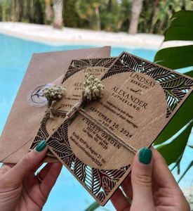 Invitaciones de Boda de Madera Cortadas con Láser con Flores Secas Eternas, Perfectas para Celebraciones de Boda en la Playa - Product Image 3