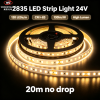 Lampu Strip LED 2835 120leds/m DC24V  Lumen Tinggi Lampu Pita LED Fleksibel 20m Tanpa Kedip Arus Konstan
