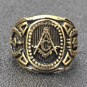 Freemason Logo Stainless Steel <b>Ring</b> For Men Gold Geometric Design Gift Jewelry - Product Image 2