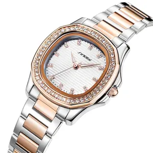 SINOBI Hot Sales Waterproof Moissanite Watch Fashion Essential For Women Luminous Pointer Stainless Steel Wrist Watch