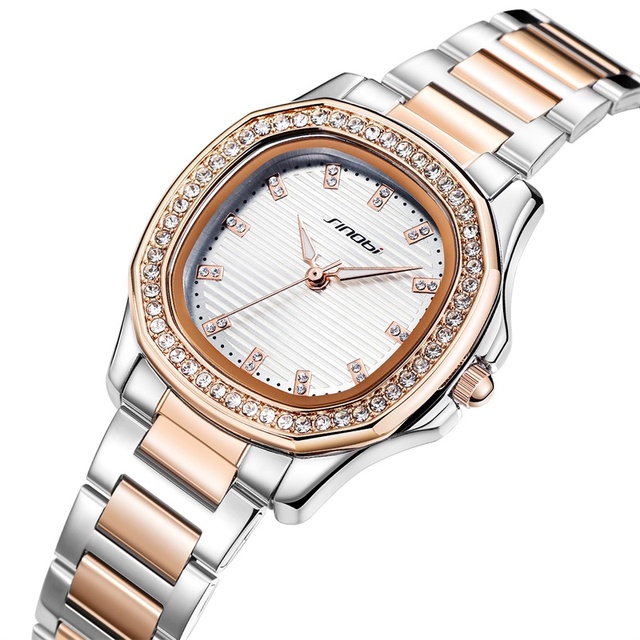SINOBI Hot Sales Square Luxury Waterproof Moissanite Watch Fashion Essential for Women Luminous Pointer Stainless Steel Watch