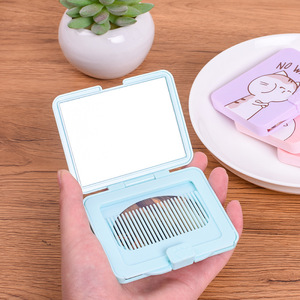 Portable Comb And Mirror <b>Set</b> <b>Square</b> Plastic Folding Makeup Mirror Mini Round Mirror For Travel Outdoor Use - Product Image 3