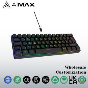 Clavier de jeu mécanique filaire RGB compact à 60 %, 61 touches, câble Type-C détachable, clavier portable pour PC portable gamer - Product Image 1