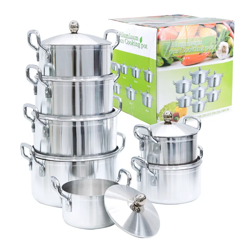 Heavy Thick 7 Aluminum Pot Cookware Sets Jogo De Panela Casseroles 16-28CM Wholesale Large Kitchenware Soup Stock Pots Pan Set