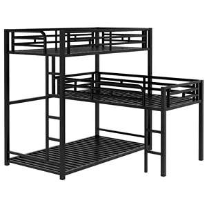 Bellemave Home Furniture Metal Triple Bunk Bed With Stairs Metal Bed Frame