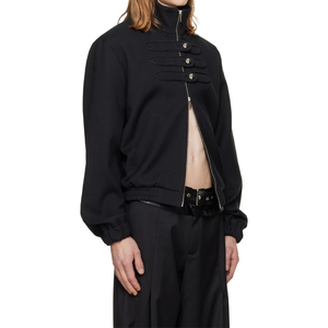 Veste de batteur noire sur mesure de haute qualité à col montant avec fermeture éclair bidirectionnelle en mélange de laine doublée en sergé - Product Image 1