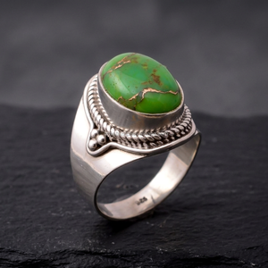 925 Sterling Silver Men's <b>Ring</b> With Natural Green copper <b>Turquoise</b> Stone Vintage Style Bezel Setting Gemstone Jewelry - Product Image 3