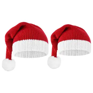 Topi Beanie rajut Santa Sweater Tahun Baru 2022 topi Natal merah dan putih dekorasi Natal untuk anak-anak dewasa Tahun Baru