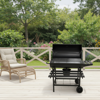 Barbecue à charbon de bois robuste en acier pour extérieur, pliable, avec double table, chariot de jardin, fumoir, revêtement en poudre