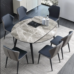 ห้องรับประทานอาหารหินอ่อนทรงกลมขยายได้สไตล์มินิมอลแบบทันสมัยเฟอร์นิเจอร์สำหรับใช้ในบ้านและโรงแรมพร้อมคุณสมบัติยืดออกได้ - Product Image 3