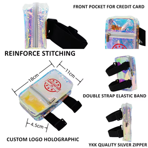 Prêt à expédier sac de cuisse en PVC holographique de 8 pouces avec sangles réglables sac banane souple pour motif de lettre de téléphone de carnaval - Product Image 3