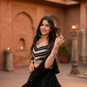 Black Floor-Length A-Line Embroidered <b>Lehenga</b> Choli Set with Dupatta Traditional Wedding Dress for Women Festival Party Wear - Product Image 1