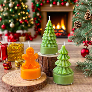 Christmas Tree Gingerbread Man Shaped Scented <b>Candle</b> In Glass Cup Holiday Table Decor <b>Candle</b> For <b>Xmas</b> Party Gift - Product Image 1