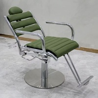 Fauteuil de Barbier Hydraulique Moderne, Revêtement Vert, Chaise de Coiffure avec Base Métallique pour Salon de Beauté