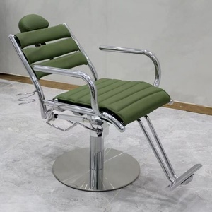Fauteuil de Barbier Hydraulique Moderne, Revêtement Vert, Chaise de Coiffure avec Base Métallique pour Salon de Beauté - Product Image 1