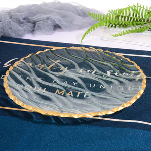 <span class=keywords><strong>Assiette</strong></span> en <span class=keywords><strong>verre</strong></span> de présentation de mariage en or Samlife-PL21204 Assiettes à dîner de restaurant à bordure dorée - Product Image 4