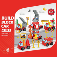4 en 1 niños 67 piezas coches bloques de construcción juego Diy nuevo montaje gran partícula bloque de construcción camión de bomberos Robot juguete
