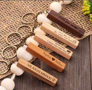 Wholesale In-Stock Creative Rectangular Beech Wooden Eco-Friendly Light Keychain Thermal Transfer Printing Personalized Key Tag