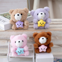 Porte-clés en peluche ours étoile rond de 4 pouces, rembourré en coton PP, jouet mini dessin animé mignon, pendentif pour sac de fête