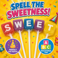 Sucettes carrées en forme de lettres de l'alphabet, bonbons durs aux fruits, OEM, marque privée, logo personnalisé, bonbons éducatifs pour enfants, bonbons pour fêtes