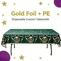 Nappe jetable vert foncé avec feuille d'or, imperméable, rectangulaire, en PE, pour décorations de fête de remise des diplômes et banquets