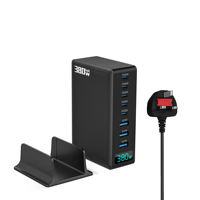 Station de charge de bureau transfrontalière 380W avec écran WAI, haute puissance, 5 ports USB-C + 3 ports USB-A, charge rapide PD, chargeur GaN pour ordinateur portable