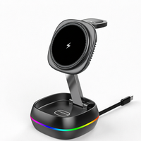 Support de téléphone magnétique à charge rapide 15W en ABS pliable et réglable en hauteur avec lumière RGB, chargeur sans fil 3 en 1 pour bureau