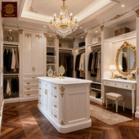 Table îlot de dressing de luxe de style européen en bois massif avec tiroir, système intégré de placard en bois naturel sur mesure