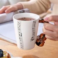 Mug à café en porcelaine écologique 360 ml avec couvercle et poignée créative en forme de violon, logo personnalisé, origine Fujian