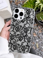 Nouvelle coque de téléphone personnalisée en TPU noir et blanc avec motif floral en dentelle pour iPhone 17 Air 16 15 14 Pro Max, protection antichute