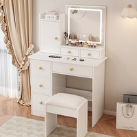 Table de toilette moderne 2026 avec grand miroir éclairé pour chambre à coucher, coiffeuse en bois MDF pour maquillage