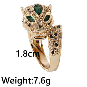 Bague ouverte <span class=keywords><strong>de</strong></span> luxe Hiphop 18K plaquée <span class=keywords><strong>or</strong></span>, anneau réglable en Zircon et léopard - Product Image 6