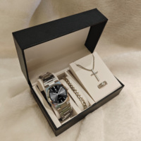 Montre Homme Gohuos 8807 Haut de Gamme Étanche Lumineuse en Acier Inoxydable avec Collier Croix, Bague, Bracelet et Coffret en Cuir
