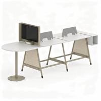 Poste de travail de bureau avec table ronde, bureau partagé linéaire, aménagement de bureau modulaire pour la collaboration d'équipe