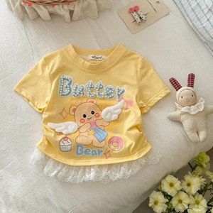 Snail Bobo Girls Summer Short Sleeve Top Butter Bear Print Lace Trim Breathable T-Shirt - Product Image 3