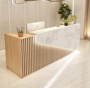 Scrivania Reception Minimalista in Legno Massello per Ufficio Aziendale Cassa in Marmo/Ardesia Bancone per Barbiere/Salone di Parrucchieri <span class=keywords><strong>Design</strong></span> per Negozi - Product Image 5