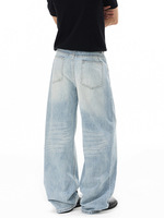 Jean baggy en denim pour homme, délavage clair, coupe large, effet déchiré, style vintage, coupe oversize, streetwear Y2K rétro