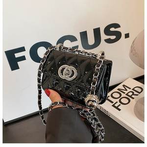 Nouveau cuir verni brillant petit sac carré diamant broderie ligne chaîne bureau sac à main épaule bandoulière rouge à lèvres sac - Product Image 1