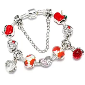 Fashion Popular red apple charm bracelet simple silver bulk wholesale charms for bracelets of girls great beads fit snake chain