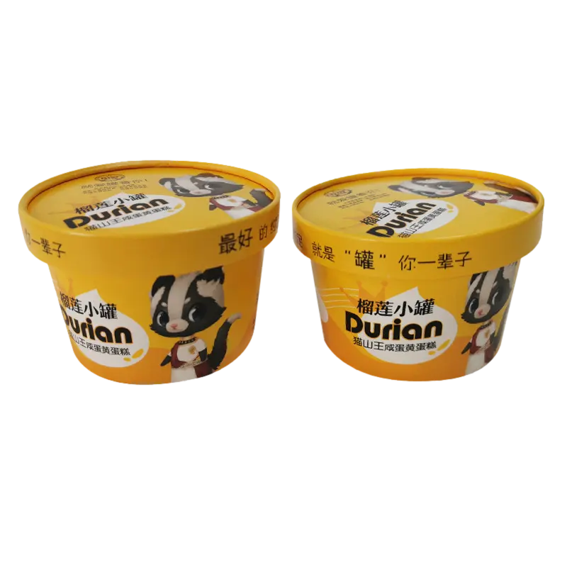 Malaysia sugar cane paper customized printed yogurt ice cream cup container with lid and wooden spoon