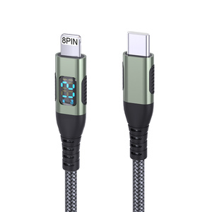 Câble USB-C vers 8 <span class=keywords><strong>broches</strong></span> avec affichage LED, tressé en nylon, en cuivre pur, câble de charge USB-C OEM, charge rapide, câble de charge personnalisé, vente en gros - Product Image 4