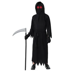 Bán buôn trẻ em cậu bé Grim Reaper Robe với kính phát sáng trong bóng tối ánh sáng lên kinh dị trẻ em Halloween lễ hội trang phục