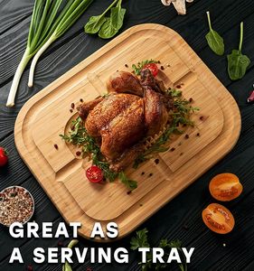 Tabla de cortar tallada en bambú con ranura de goteo, tabla de cortar esencial para carne - Product Image 2