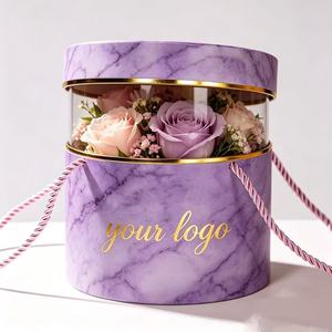 กล่องดอกไม้ทรงกระบอกแบบพกพาสำหรับบรรจุดอกไม้สด - Product Image 2