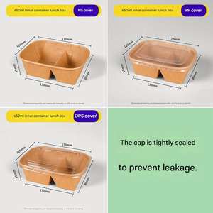 Caja de Almuerzo Cuadrada de Papel Kraft Ecológica de Doble Compartimento, Autoarmable, Vajilla Desechable, Apta para Calentar y Refrigerar - Product Image 2