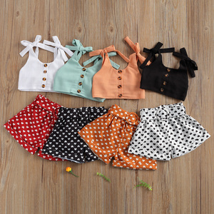 Conyson Toddler Baby Girl Summer 2 Cái Set Rắn Băng Treo Tops + Polka Dot Đàn Hồi Tim Ngắn Quần Trang Phục Giản Dị - Product Image 1