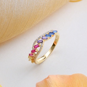 Simply Fashion แหวนเพชรสังเคราะห์สีรุ้งรูปขนมปังฝรั่งเศส,แหวนเงินสเตอร์ลิง925แหวนแฮนด์เมดชุบทอง18K สำหรับผู้หญิง - Product Image 3