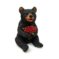 Figurine en résine personnalisée créative peinte à la main, couple d'ours noirs s'embrassant avec des roses, pour la décoration de la maison, du bureau ou de la table