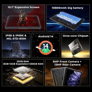 แท็บเล็ต HOTWAV Tab R10 Pro ระดับ IP68/IP69K ทนทาน ขนาด 8GB+256GB หน้าจอ 10.1 นิ้ว ระบบปฏิบัติการ Android 14 เวอร์ชันสากล พร้อม Google Play - Product Image 6