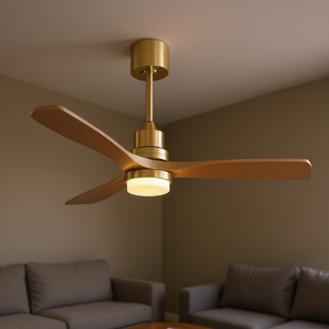 Ventilatore da soffitto a LED da 52 pollici color oro per interni con luce dimmerabile, telecomando a 6 velocità, 3 pale in legno, motore DC per soggiorno - Product Image 2
